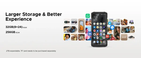 A00bb2519b13748f3aace4ba959ac98394.webp DOOGEE Blade20 Turbo 5G Rugged Phone Gemini Al 6.6'' Screen 10300mAh Battery 8GB 256GB 50MP Camera Android 15 NFC Mobile Phone