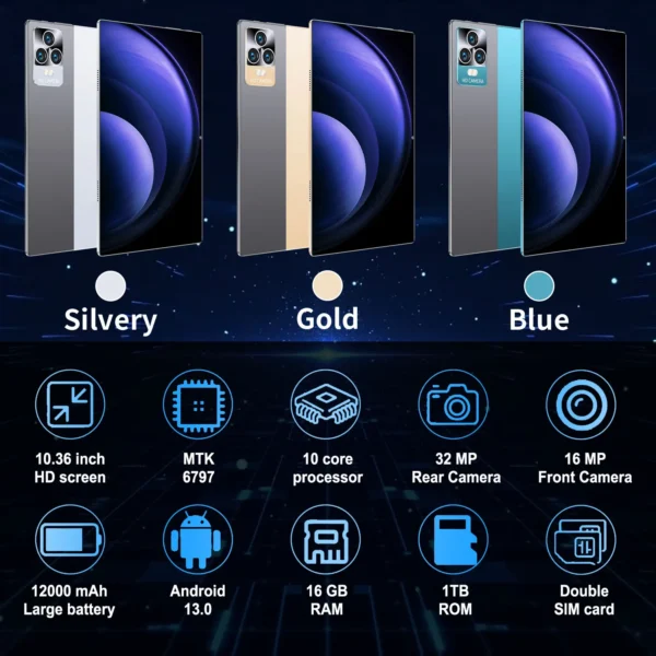 A1a784a17ec8141aa89c78b30cc59a8c6F.webp 2025 New 10.36Inch Original Tablet 16GB Ram 1TB Rom Android13.0 Dual SIM 10 Core 12000mAh Bluetooth WIFI 5G Network Tablet PC
