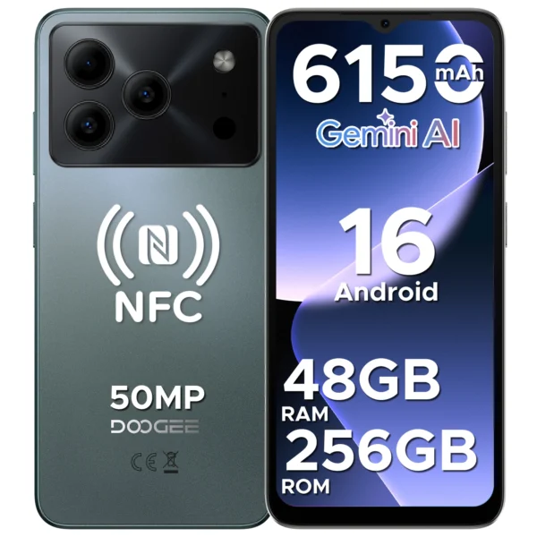 A1b4eaaf3a31548b4acd815d0b5b9243eJ.webp DOOGEE Note56 Plus Smartphone Android 16 48GB+256GB 6150mAh Large Battery 6.56'' 90Hz Display UNISOC T7225 50MP Camera NFC
