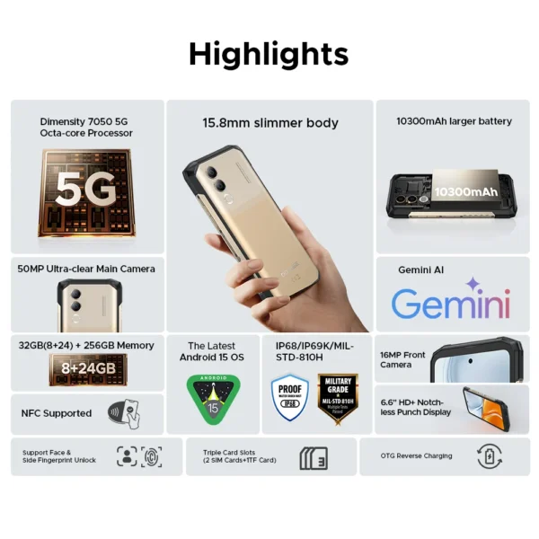A43a5f1648f304c658ff3aae7fe9e0a24O.webp DOOGEE Blade20 Turbo 5G Rugged Phone Gemini Al 6.6'' Screen 10300mAh Battery 8GB 256GB 50MP Camera Android 15 NFC Mobile Phone