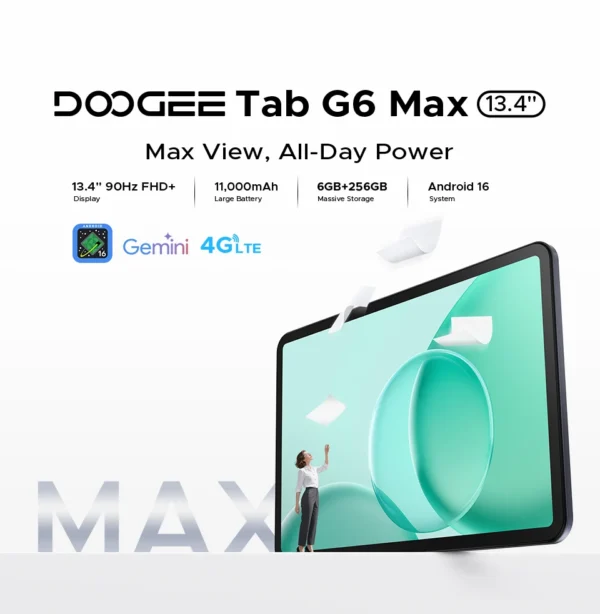 A58948f907cb742189f0e6ef3d9db9e39O.webp DOOGEE Tab G6 Max Tablet Android 16 32GB+256GGB 13.4'' 90Hz Display 11000mAh Battery 7.7mm Ultra-thin UNISOC T7280 Widevine L1