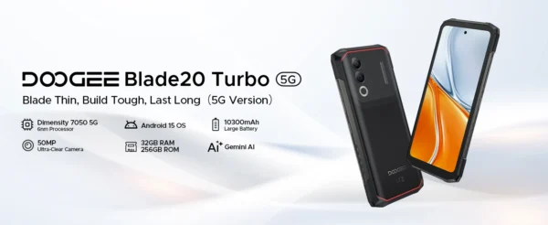 A59329f6f8a1d488bbe232e4f9f029c44p.webp DOOGEE Blade20 Turbo 5G Rugged Phone Gemini Al 6.6'' Screen 10300mAh Battery 8GB 256GB 50MP Camera Android 15 NFC Mobile Phone