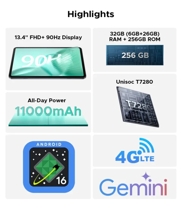 A6e752c34112f4d0691f5ee6f3d4fa006k.webp DOOGEE Tab G6 Max Tablet Android 16 32GB+256GGB 13.4'' 90Hz Display 11000mAh Battery 7.7mm Ultra-thin UNISOC T7280 Widevine L1