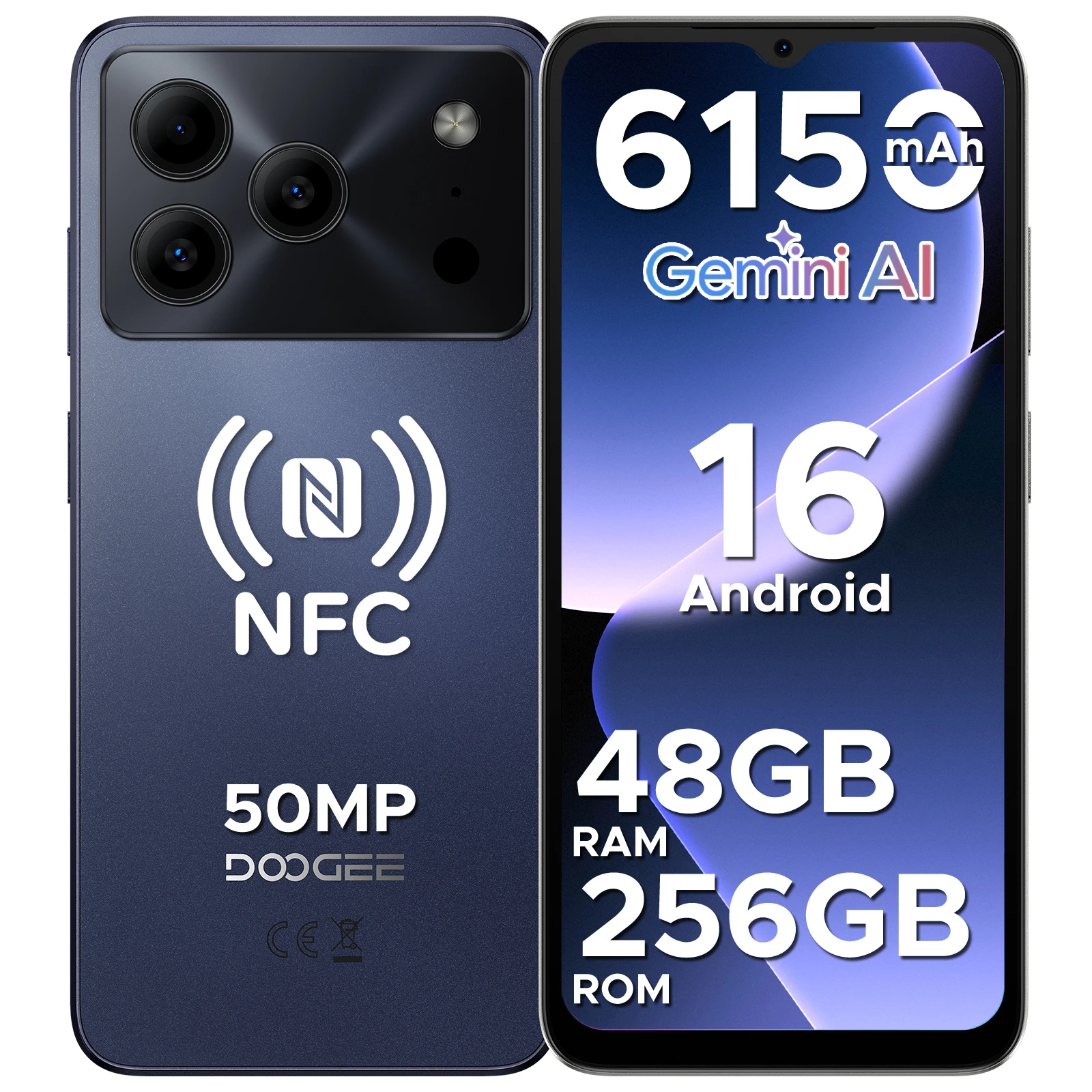 A72edf4e91ec246d6ae47ec413c730f2ap.webp DOOGEE Note56 Plus Smartphone Android 16 48GB+256GB 6150mAh Large Battery 6.56'' 90Hz Display UNISOC T7225 50MP Camera NFC