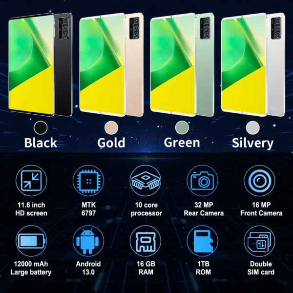 A73ead41fa8464191801e37c9d9ad699cn.webp 2025 New 10.36Inch Original Tablet 16GB Ram 1TB Rom Android13.0 Dual SIM 10 Core 12000mAh Bluetooth WIFI 5G Network Tablet PC