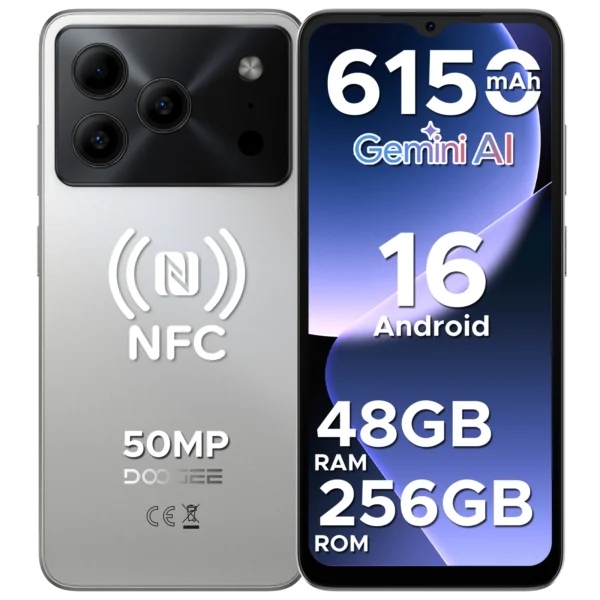 Ae72d967b9ba14df98906fd06fe2cacb1n.webp DOOGEE Note56 Plus Smartphone Android 16 48GB+256GB 6150mAh Large Battery 6.56'' 90Hz Display UNISOC T7225 50MP Camera NFC