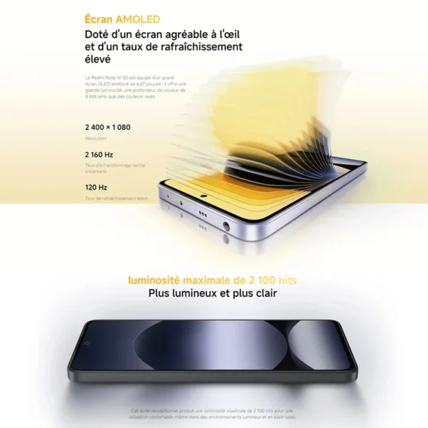 S018f520ade2d4be6a17f3f411de5bcd7w.webp Xiaomi Redmi Note 14 5G, NFC, smartphone, MediaTek Dimensity 7025-Ultra, screen AMOLED, inches, 120Hz, Al 108 MP camera system with OlS,Charger Not Included