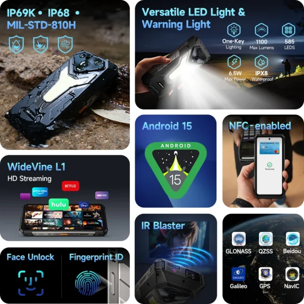 S01a32444560344c98804f9f742d8afeee.webp 【World Premiere】Ulefone Armor 34 5G AI Rugged Phone 25500mAh Up to 32GB+512GB 120Hz 6.95" NFC Android 15 Smartphon