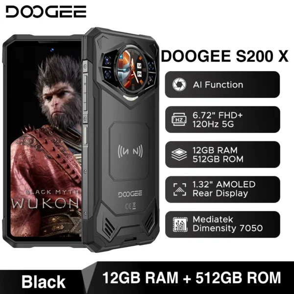 S04f43edbfc1043cc9866a84d76c64083B.webp World Premiere DOOGEE S200 X 5G Rugged Phone 12+512GB Smartphone 6.72” FHD+120Hz IPS screen Dimensity 7050 10100mAh battery 33W
