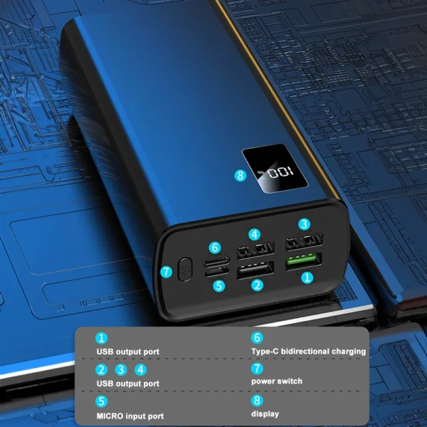 S08819c32e9354ddeb21bc2150f0cd4f0F.webp Travel Power Bank 50000mAh With 5 Outputs & 2 input High Capacity External Battery Bank for iPhone Samsung Galaxy