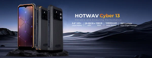 S08b0870fee124441a773988880d8946c7.webp HOTWAV Cyber 13 Rugged Phone 10800mAh Massive Battery 8GB 128GB Smartphone 150LM Flashlight 6.6'' HD+ 64MP Android 14 Cellphone