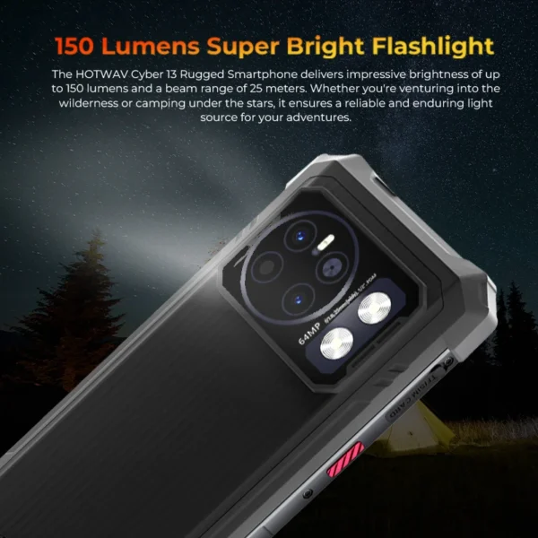 S0ccb831b8d414138a75bf458cc67b7f49.webp HOTWAV Cyber 13 Rugged Phone 10800mAh Massive Battery 8GB 128GB Smartphone 150LM Flashlight 6.6'' HD+ 64MP Android 14 Cellphone