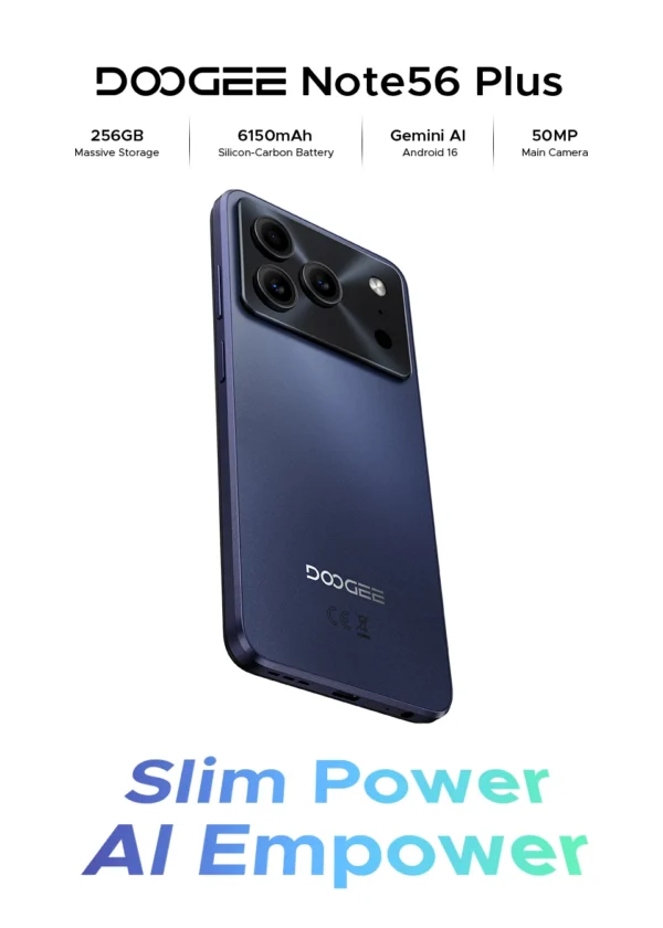 S128f86d7ef374e66a397feb868683a18a.webp DOOGEE Note56 Plus Smartphone Android 16 48GB+256GB 6150mAh Large Battery 6.56'' 90Hz Display UNISOC T7225 50MP Camera NFC