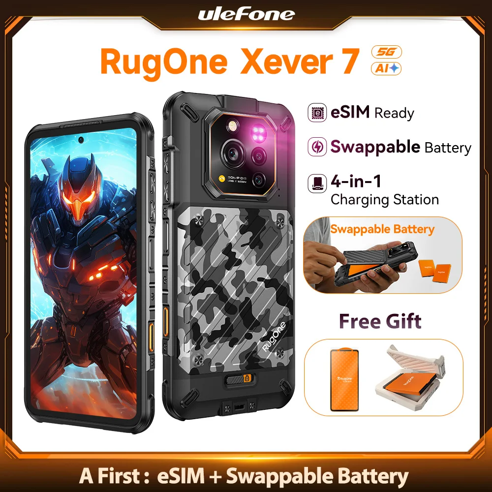 S13123b16eed645589e25dcd8524f38c6Q.webp RugOne Xever 7 5G Rugged Phone Android 15 Smartphone 512GB ROM 12+12GB RAM 6.67" 120Hz AMOLED NFC 5500mAh Swappable Battery