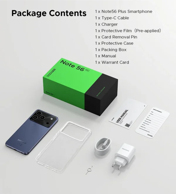 S140c82e7c7bb4bc19d82ba9edabc18fdG.webp DOOGEE Note56 Plus Smartphone Android 16 48GB+256GB 6150mAh Large Battery 6.56'' 90Hz Display UNISOC T7225 50MP Camera NFC