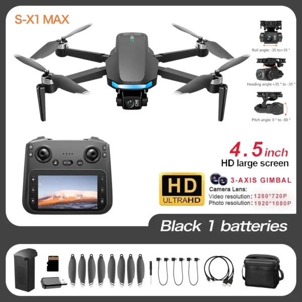 New S-X1 MAX GPS Drone Professional 4K Camera 3-axis gimbal Aerial FPV Brushless with Large Screen Remote Control Folding Dron
