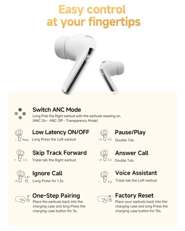 QCY MeloBuds Pro Adaptive Hybrid Active Noise Cancelling Wireless Earbuds 46dB Bluetooth 5.3 LDAC Hi-Res Audio 34H Earphones