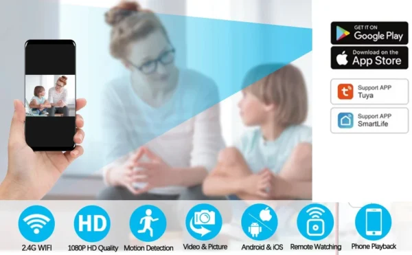 S2b334da67fed4ff48fab3b2e4ef19618N.webp Tuya Smart Mini Camera Full HD 1080P Wireless 2.4G Wifi DIY Camera Remote Viewing Automatic Alarm Home Office Security Camera