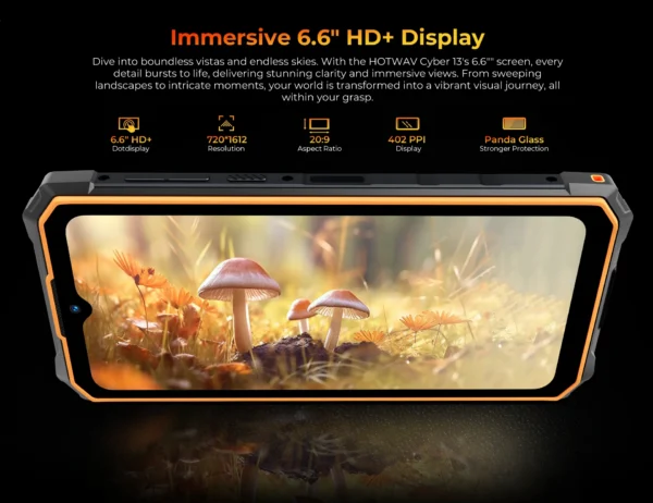 S2eed0061751b421fa9b28a5b3e154235y.webp HOTWAV Cyber 13 Rugged Phone 10800mAh Massive Battery 8GB 128GB Smartphone 150LM Flashlight 6.6'' HD+ 64MP Android 14 Cellphone