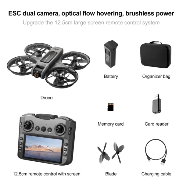 S31bb462f926140fe8f737cd59bb4f8f2m.webp S156 Dual-Camera All-Around Drone with Large Screen Control, 4.5-inch Display, Smart Obstacle Avoidance, Full-Enclosure Design,