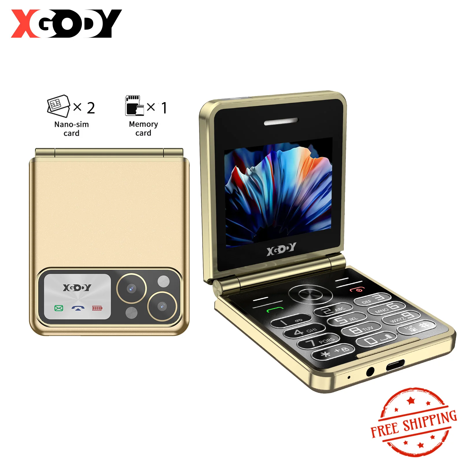 S3cf1d466e9ea4dddb342317e2bd0a11ea.webp 2025 XGODY S200,Mini Flip phone 2.4 inch Smartphone Dual SIM 2G Foldable Cellphones Original Mobile Phones Portable Large Button