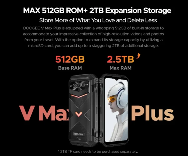 DOOGEE V Max Plus 5G Rugged Phone 6.58" Dimensity 7050 16GB+512GB 200MP Camera 22000mAh Large Battery Lighting Effect Phone