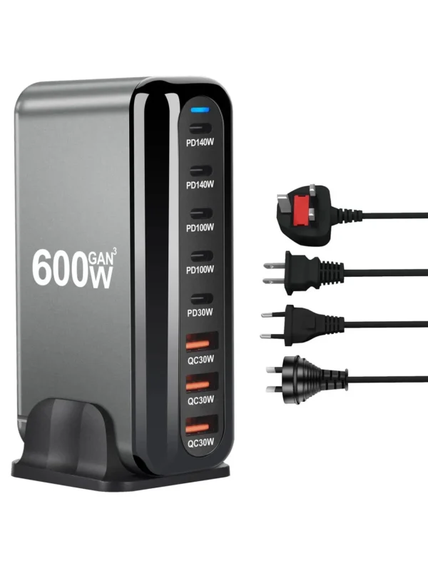600W Gan Fast Charge 3.0 USB Type C Charger 8-Port 5C3A PD Mobile Tablet Fast Charger for Phone Convenient Carry