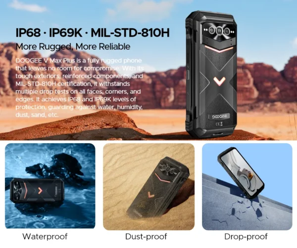 DOOGEE V Max Plus 5G Rugged Phone 6.58" Dimensity 7050 16GB+512GB 200MP Camera 22000mAh Large Battery Lighting Effect Phone