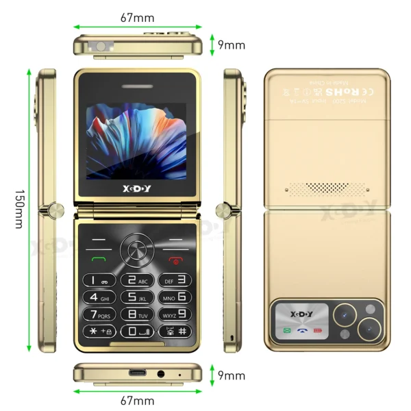 2025 XGODY S200,Mini Flip phone 2.4 inch Smartphone Dual SIM 2G Foldable Cellphones Original Mobile Phones Portable Large Button