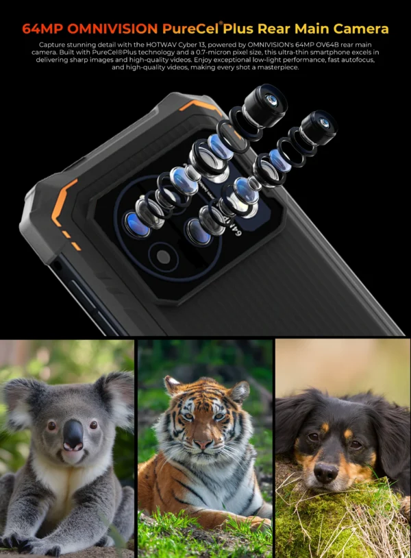 S5400d2b1527e4380a5c50285c7620968p.webp HOTWAV Cyber 13 Rugged Phone 10800mAh Massive Battery 8GB 128GB Smartphone 150LM Flashlight 6.6'' HD+ 64MP Android 14 Cellphone