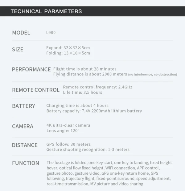 S56c09b15dbfa4ef8b8d13100e48bb7dbX-2.webp Drone L900 Pro 4K Professional 5G GPS HD Dual Camera Photography Brushless Foldable Quadcopter RC Distance 1.2KM Drones Toys