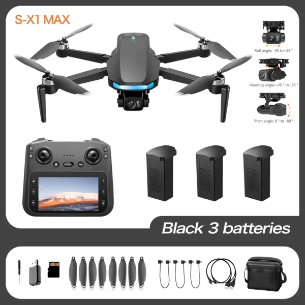 S5d59549a90714677996a35615140e76ab.webp 2025 S-X1 GPS Pro Drone - 8K HD Camera with 3-Axis Anti-Shake Gimbal & EIS, 5G Screen Control Brushless Quadcopter RC Toy Gift
