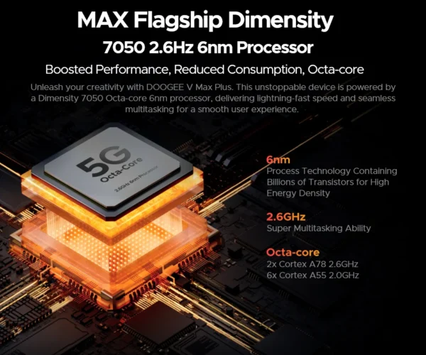 DOOGEE V Max Plus 5G Rugged Phone 6.58" Dimensity 7050 16GB+512GB 200MP Camera 22000mAh Large Battery Lighting Effect Phone