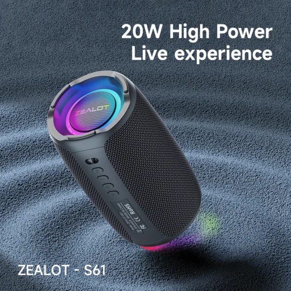 S79c99a75ca0a4a4a8ff4325bdba598eb6.webp ZEALOT-S61 Bluetooth Speaker,with IPX6 Waterproof Protection and Outdoor Bass Sound for Backyard and Beach Party,10W Loudspeaker