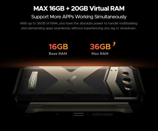 DOOGEE V Max Plus 5G Rugged Phone 6.58" Dimensity 7050 16GB+512GB 200MP Camera 22000mAh Large Battery Lighting Effect Phone