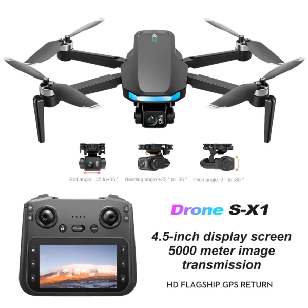 New S-X1 MAX GPS Drone Professional 4K Camera 3-axis gimbal Aerial FPV Brushless with Large Screen Remote Control Folding Dron