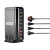 600W Gan Fast Charge 3.0 USB Type C Charger 8-Port 5C3A PD Mobile Tablet Fast Charger for Phone Convenient Carry