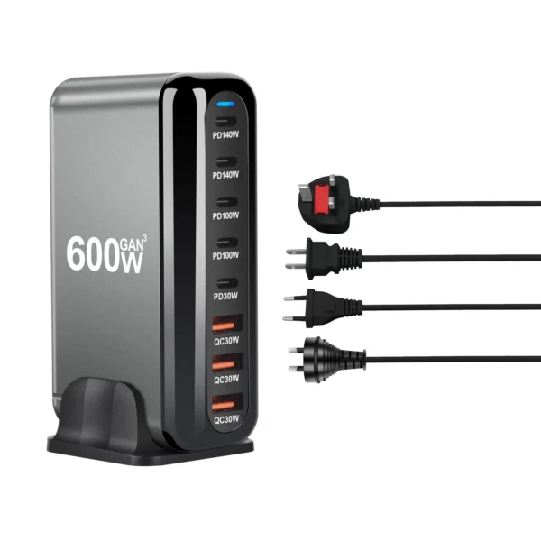 600W Gan Fast Charge 3.0 USB Type C Charger 8-Port 5C3A PD Mobile Tablet Fast Charger for Phone Convenient Carry