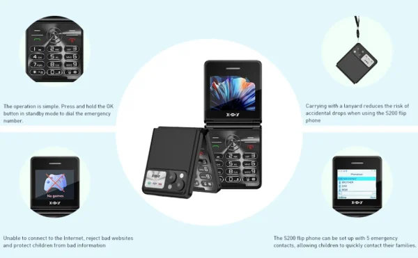 2025 XGODY S200,Mini Flip phone 2.4 inch Smartphone Dual SIM 2G Foldable Cellphones Original Mobile Phones Portable Large Button