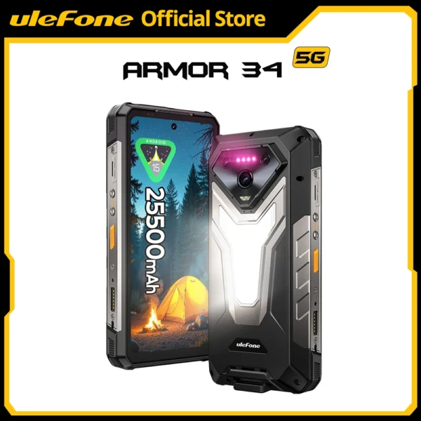 S8d6b3a492f9f4ea08e502fb80f6883190.webp 【World Premiere】Ulefone Armor 34 5G AI Rugged Phone 25500mAh Up to 32GB+512GB 120Hz 6.95" NFC Android 15 Smartphon