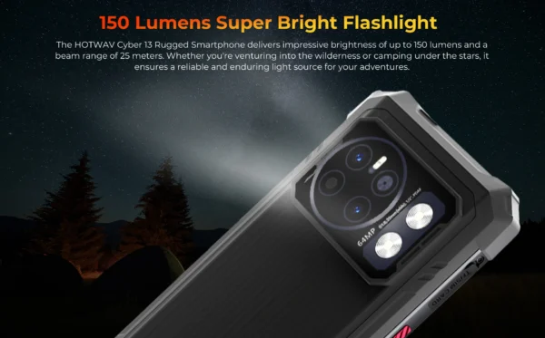 S8e29cbc6323b4941afac83cc824fd0aaX.webp HOTWAV Cyber 13 Rugged Phone 10800mAh Massive Battery 8GB 128GB Smartphone 150LM Flashlight 6.6'' HD+ 64MP Android 14 Cellphone