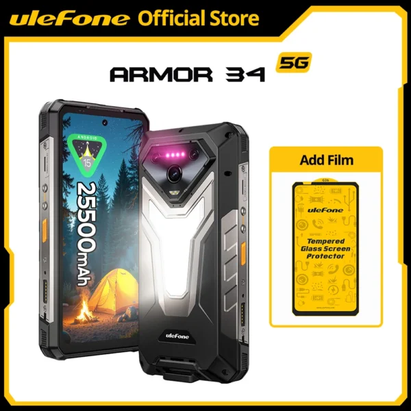 S9a131701e5d54f3e906e5bcad14f9259q.webp 【World Premiere】Ulefone Armor 34 5G AI Rugged Phone 25500mAh Up to 32GB+512GB 120Hz 6.95" NFC Android 15 Smartphon
