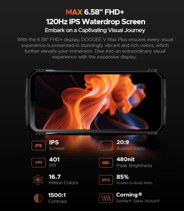 DOOGEE V Max Plus 5G Rugged Phone 6.58" Dimensity 7050 16GB+512GB 200MP Camera 22000mAh Large Battery Lighting Effect Phone