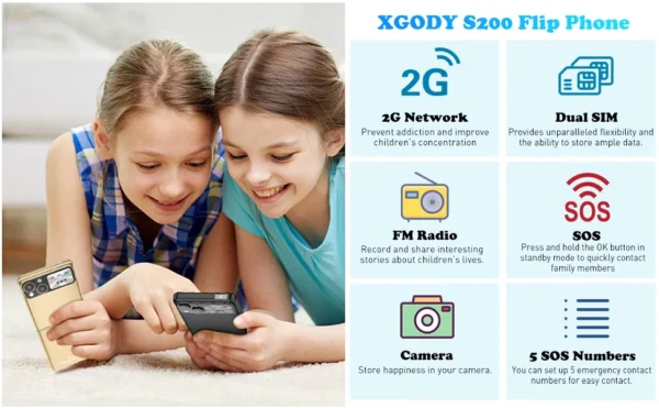 2025 XGODY S200,Mini Flip phone 2.4 inch Smartphone Dual SIM 2G Foldable Cellphones Original Mobile Phones Portable Large Button