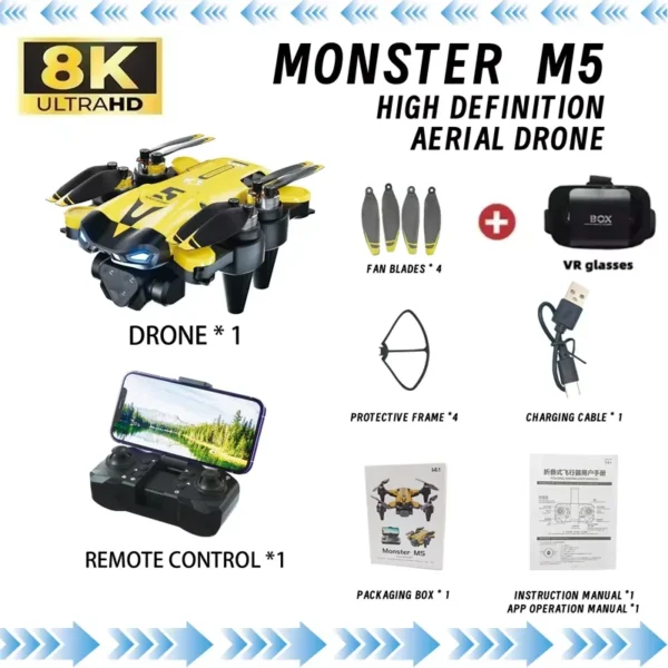 Sb26ae04b96664b9581bcc2e694e27be9n.webp M5 Drone Professional 8K With Wide Angle Three Camera Obstacle Avoidance GPS 5G Optical Flow Positioning Brushless Rc Quadcopter