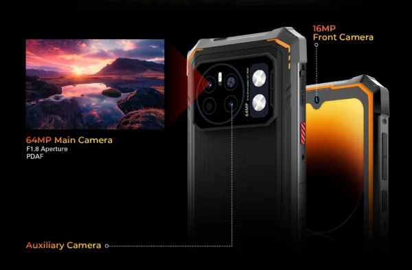 Sb392807ee6b242e481fcc1377b8a5f976.webp HOTWAV Cyber 13 Rugged Phone 10800mAh Massive Battery 8GB 128GB Smartphone 150LM Flashlight 6.6'' HD+ 64MP Android 14 Cellphone