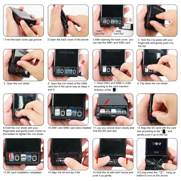 2025 XGODY S200,Mini Flip phone 2.4 inch Smartphone Dual SIM 2G Foldable Cellphones Original Mobile Phones Portable Large Button