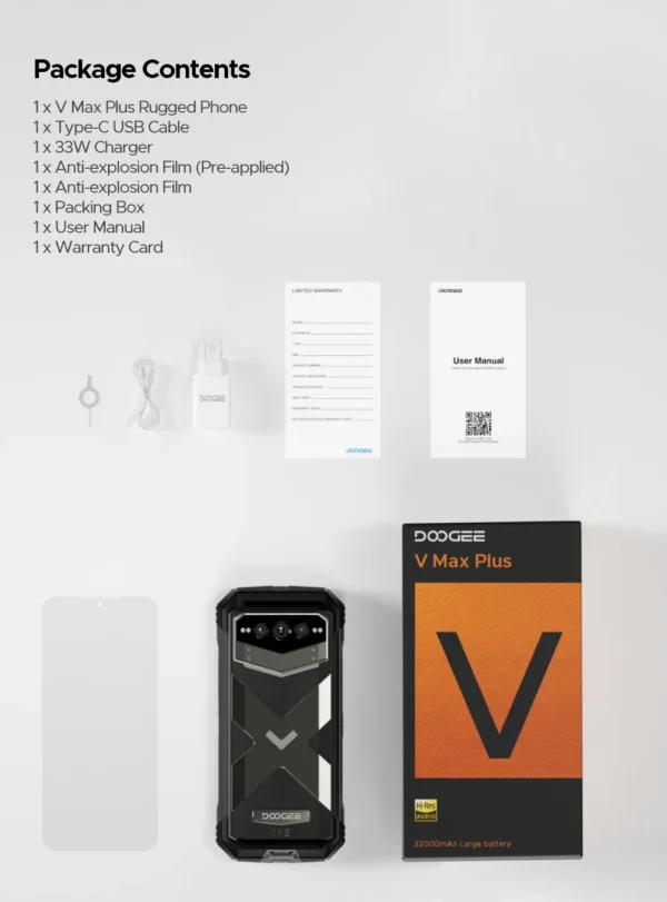 DOOGEE V Max Plus 5G Rugged Phone 6.58" Dimensity 7050 16GB+512GB 200MP Camera 22000mAh Large Battery Lighting Effect Phone