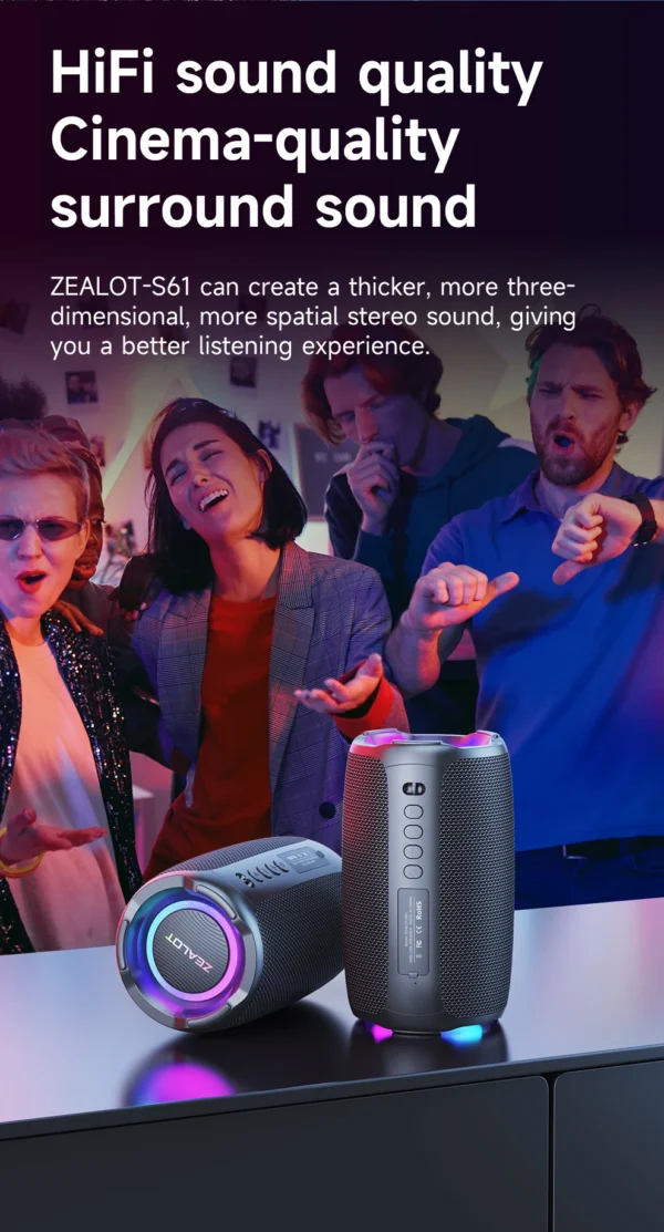 Sd723b587fc1048b7bacad81b3bf99fb8N.webp ZEALOT-S61 Bluetooth Speaker,with IPX6 Waterproof Protection and Outdoor Bass Sound for Backyard and Beach Party,10W Loudspeaker