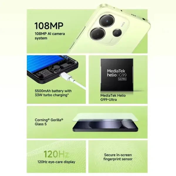 Global Version Xiaomi Redmi Note 14 4G Smartphone 6.67" 120Hz Display MediaTek Helio G99-Ultra 108MP AI Camera 5500mAh Battery